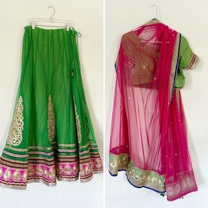 Elegant Green and Pink Indian Lehenga
